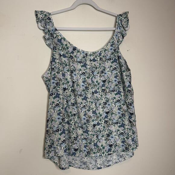 Market & Spruce Blue White Floral Ruffle Strap Top Size 2X Sleeveless NWOT - Picture 4 of 9